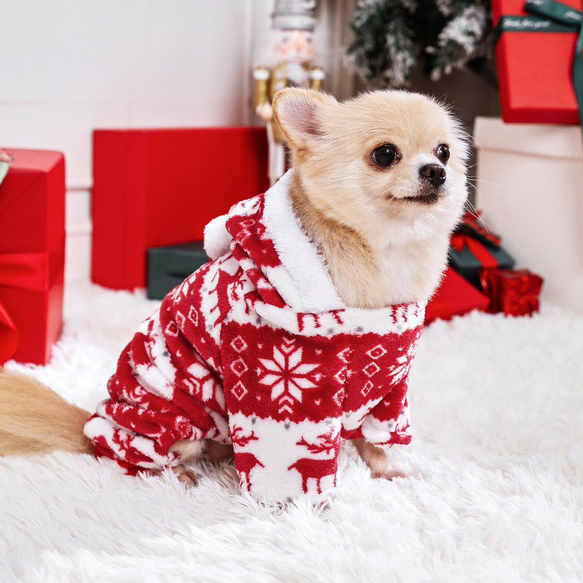 Koraal Fleece Puppy Kerstoutfit
